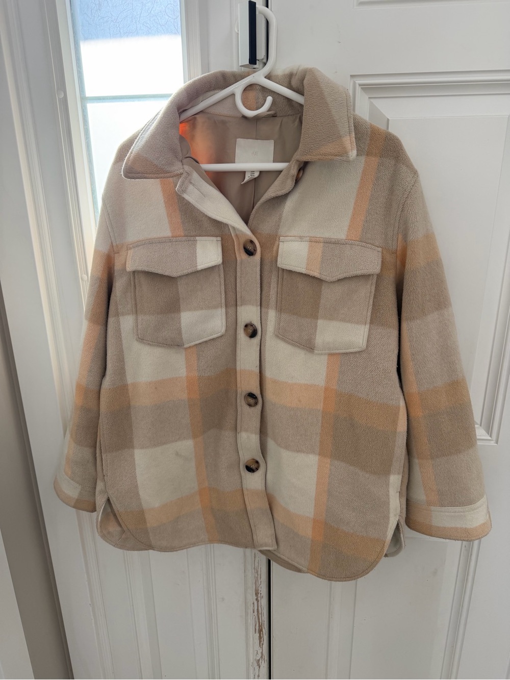 Women’s Plaid Button-Front Shacket Jacket - Beige & Cream H&M